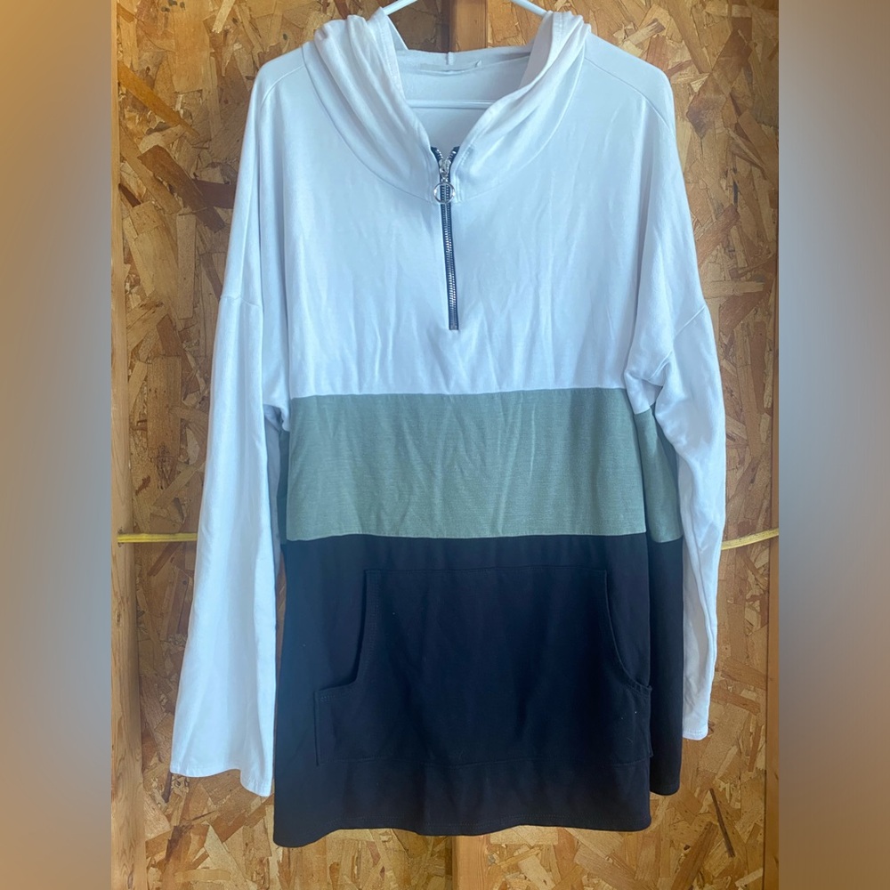 White, Green, and Black Colorblock Hoodie